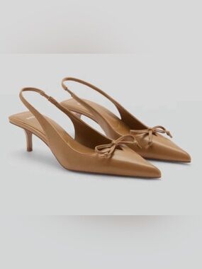 NEW MANGO MNG TAN BOW DETAIL POINTED TOE KITTEN HEEL SHOES 36 US 6